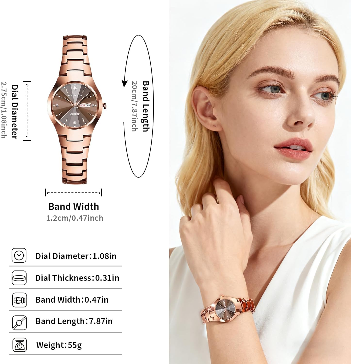 Minimalist Watches for Women Business Dainty Ladies Watches with Day and Date Luxury Stainless Steel Analog Quartz Wrist Watch for Women Waterproof Female Dress Watch - Image 7