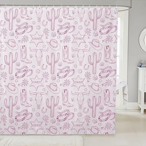 Miniatura 17 de Cortinas de ducha de vaquero occidental, cortinas de baño rústicas para niños, niñas y hombres, cortinas impermeables retro de estilo rústico con 12