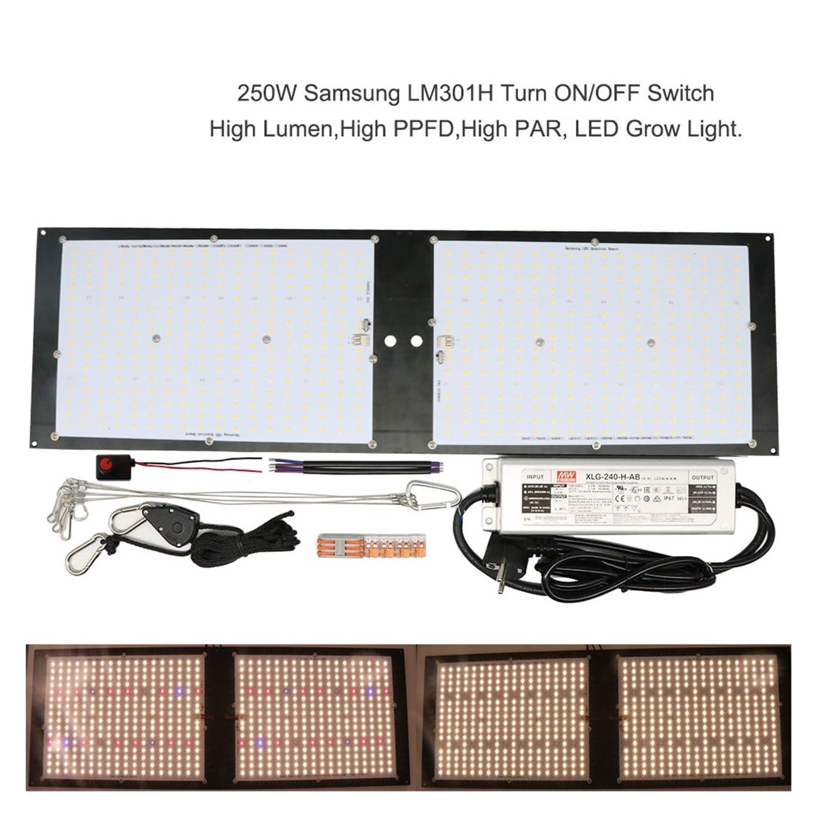 Lampe de Plante, Lampe de Croissance LED UV IR Tech, Panneau LED LM301H V2, 120/240/320/480W, avec Pilote, Variable(3000k,240W)
