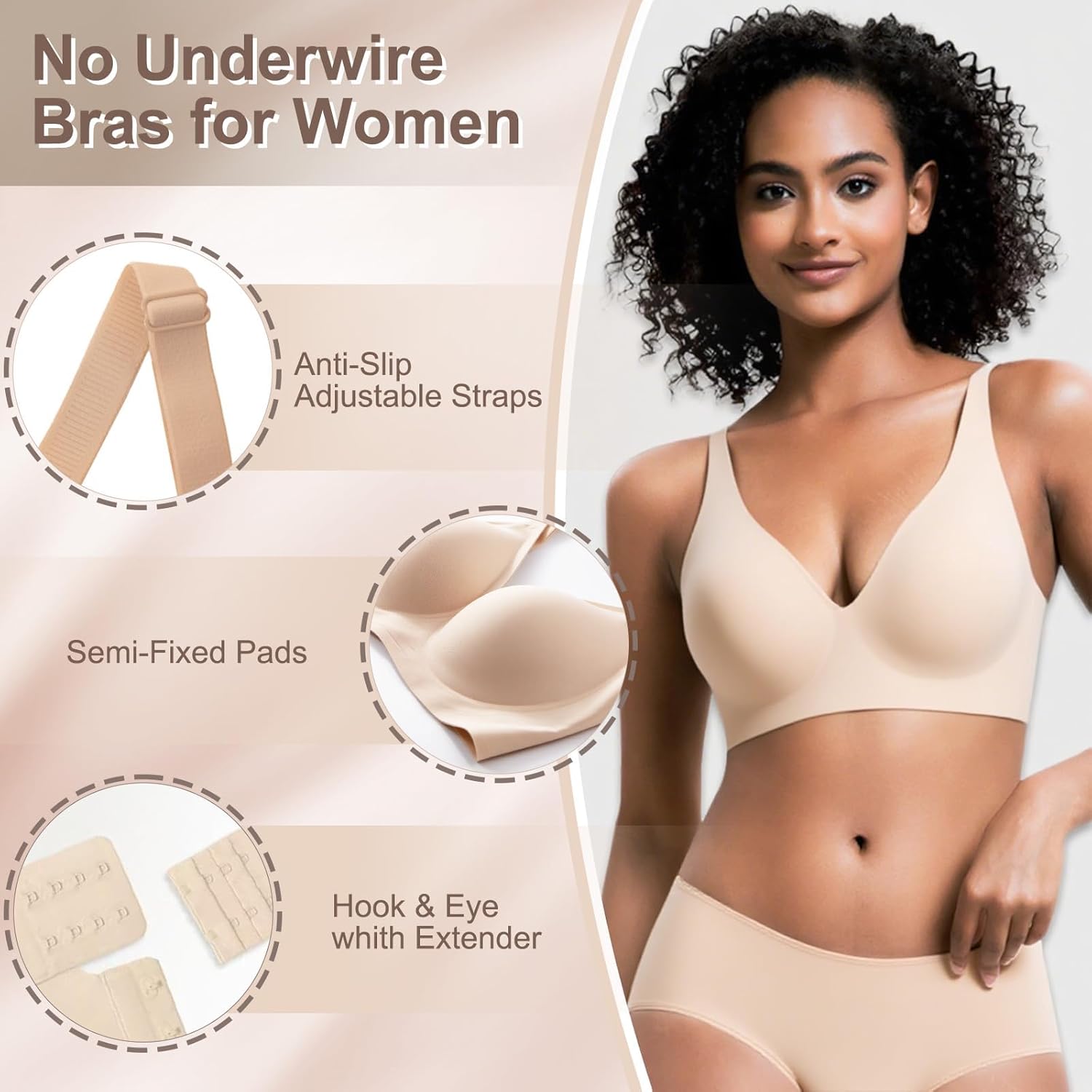 Jelly Wireless Bra for Women, Push Up Seamless T-Shirt Bras, Comfortable Plunge No Underwire Bra with Adjustable Straps - Image 2