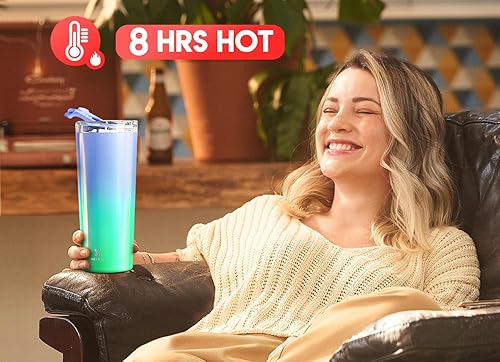 Miniatura 2 de Meoky Taza de café de viaje de 24 onzas con tapa a prueba de fugas, vaso de café aislado de acero inoxidable, mantiene el calor durante 8 horas o