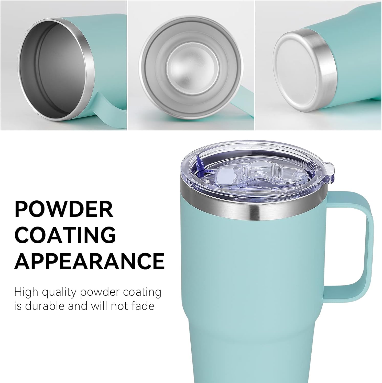 VEGOND 20 oz Tumbler with Handle Lid and Straw, Stainless Steel Insulated Travel Coffee Mug Spill Proof Double Wall Metal Tumbler Cup Keeps Drink Hot and Cold, Mint Green 1 Pack - Image 7