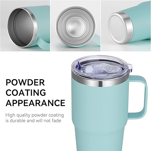 Miniatura 7 de VEGOND Vaso de 20 onzas con tapa con asa y pajilla, taza de café de viaje aislada de acero inoxidable a prueba de derrames, vaso de metal de doble