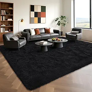 HOMORE Black Rug for Bedroom 4x6 Furry Carpet for Boys Girls Shaggy Fuzzy Rugs for Living Room Non Slip Large Rug for Kids Dorm Home Decor