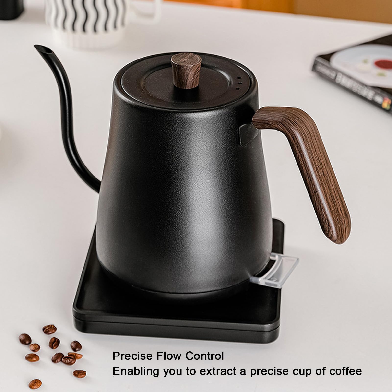 Hervidor Eléctrico de Cuello de Cisne con Asalto Automático Ergonómico para Versiones Seguras Ideal para café y té Negro Madera Diseño de Grano 220V (EU enchufe 220V)