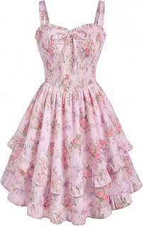 Scarlet Darkness Smocked Floral Sundresses Women Teens Summer Spring Dress