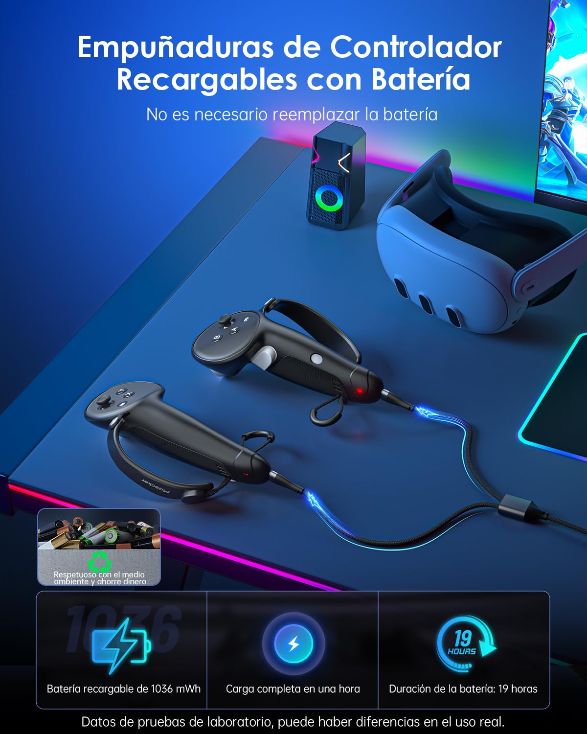 Empuñaduras del Controlador de Carga para Quest 3s para Quest 3 Correas de Controlador con Batería Recargable para Quest 3s/3 Accesorios