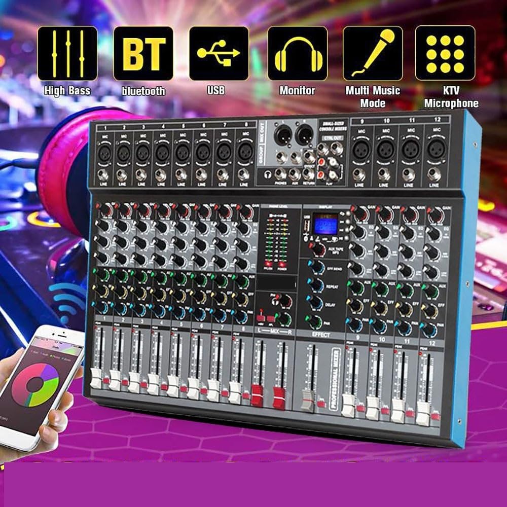 Professioneller 8-Kanal-Mixer mit Einzelgruppenausgang, Blueteeth und Effekt-Reverb,Interessanteres Klangerlebnis