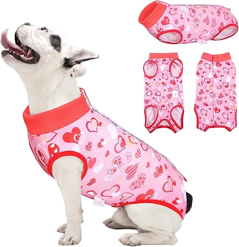 ASENKU Traje de recuperación para perros para heridas abdominales traje de recuperación de cirugía de perro hembra body para mascotas collar