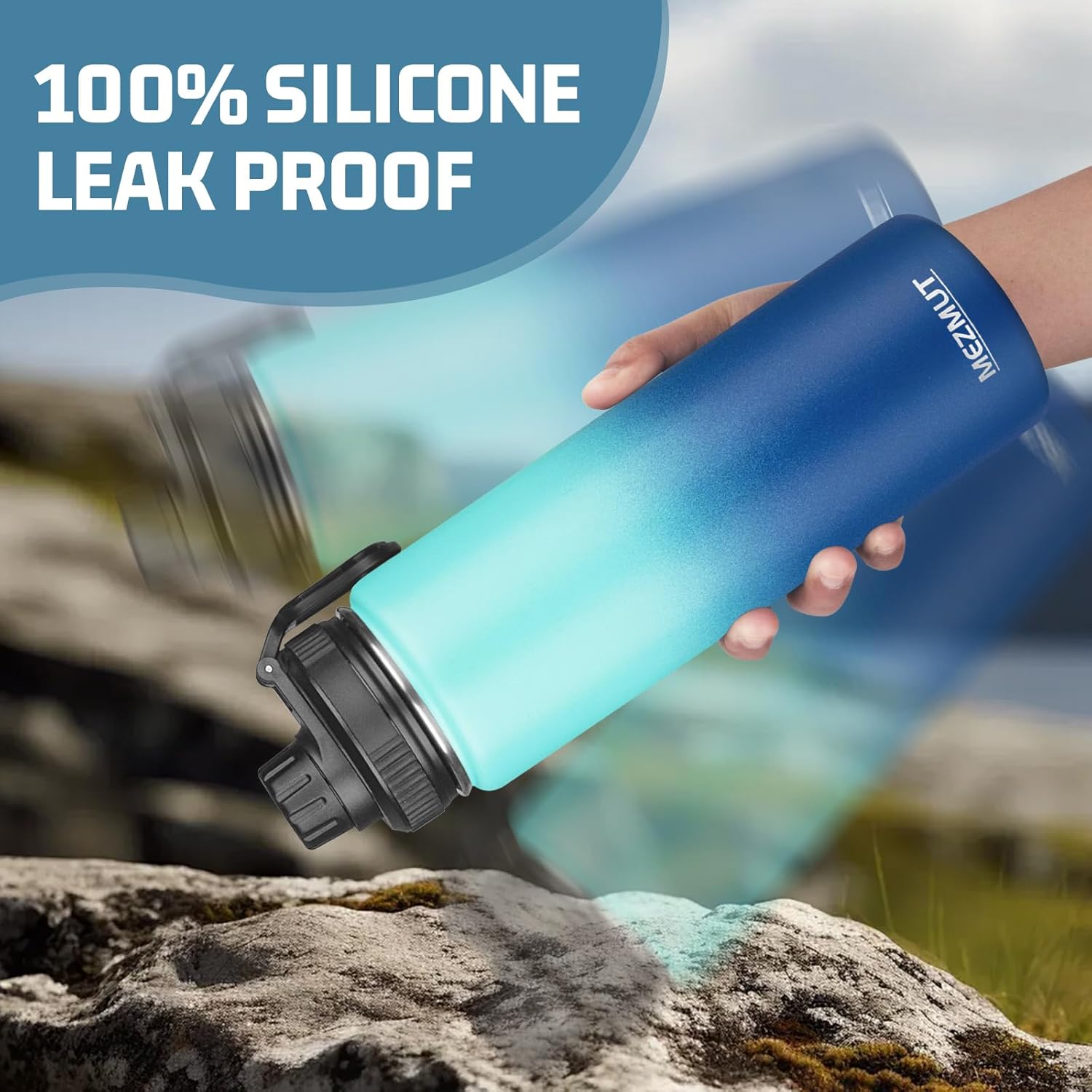 MEZMUT Insulated 24oz Stainless Steel Water Bottle with Straw & 2 Lids - Sports Metal Cup - Double Walled Vacuum Insulated Bottle - Leak-Proof Travel (Gradient Blue) - Image 6