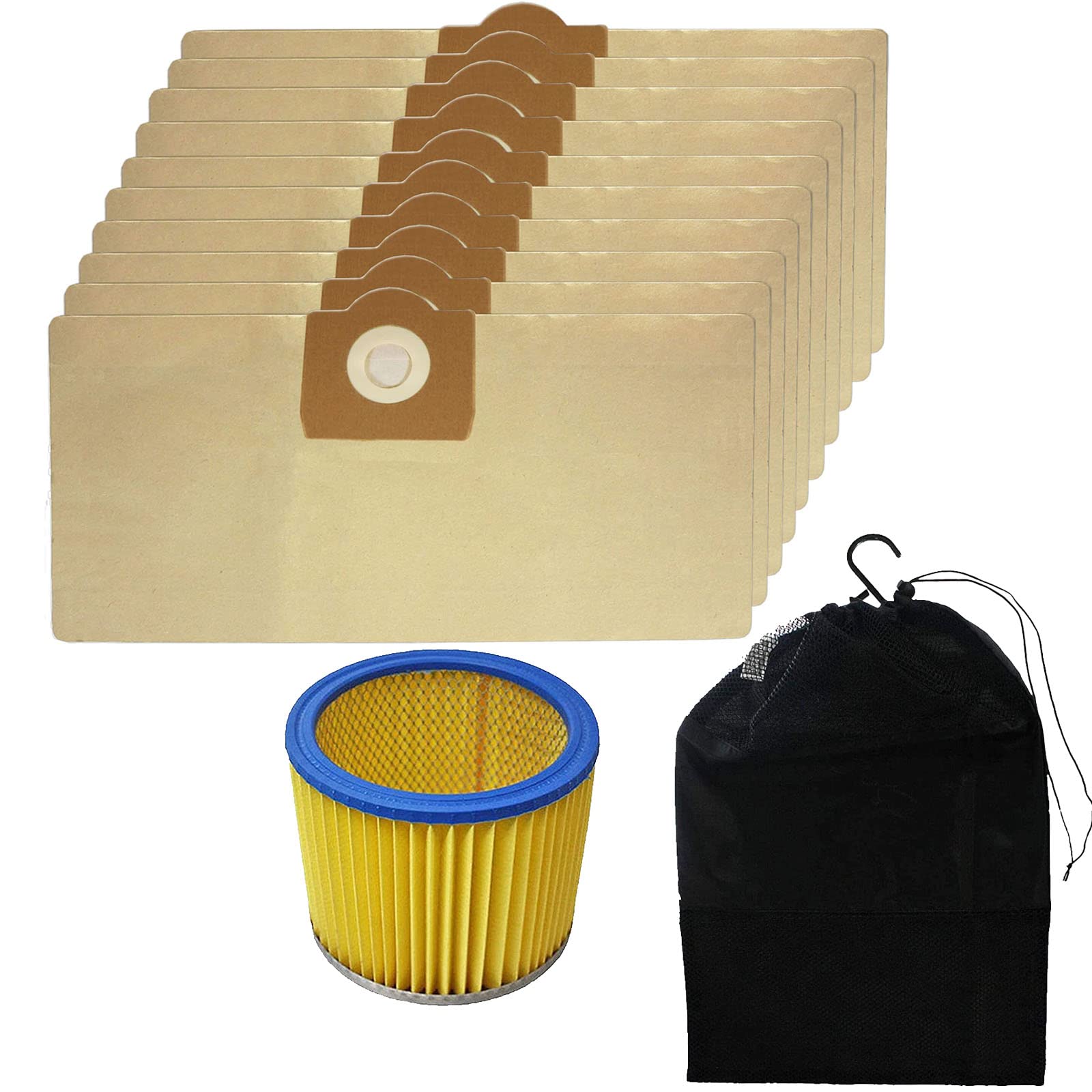 SPARES2GO Filter & Dust Bags Kit compatible with Earlex Powervac Combivac WD1000 WD1100 WD1200P Vacuum Cleaner (Pack of 10) + Storage Bag