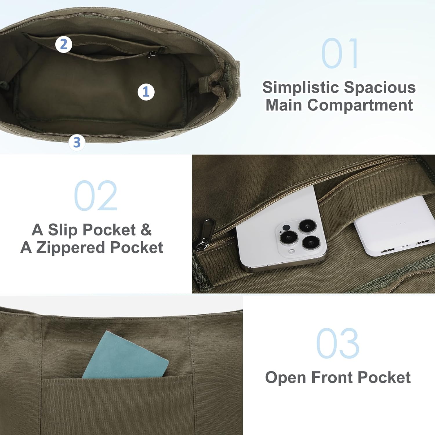 VASCHY Canvas Messenger Tote Bag, Lightweight Casual Crossbody Slouchy Shoulder Hobo Side Bag for Men and Women - Image 4