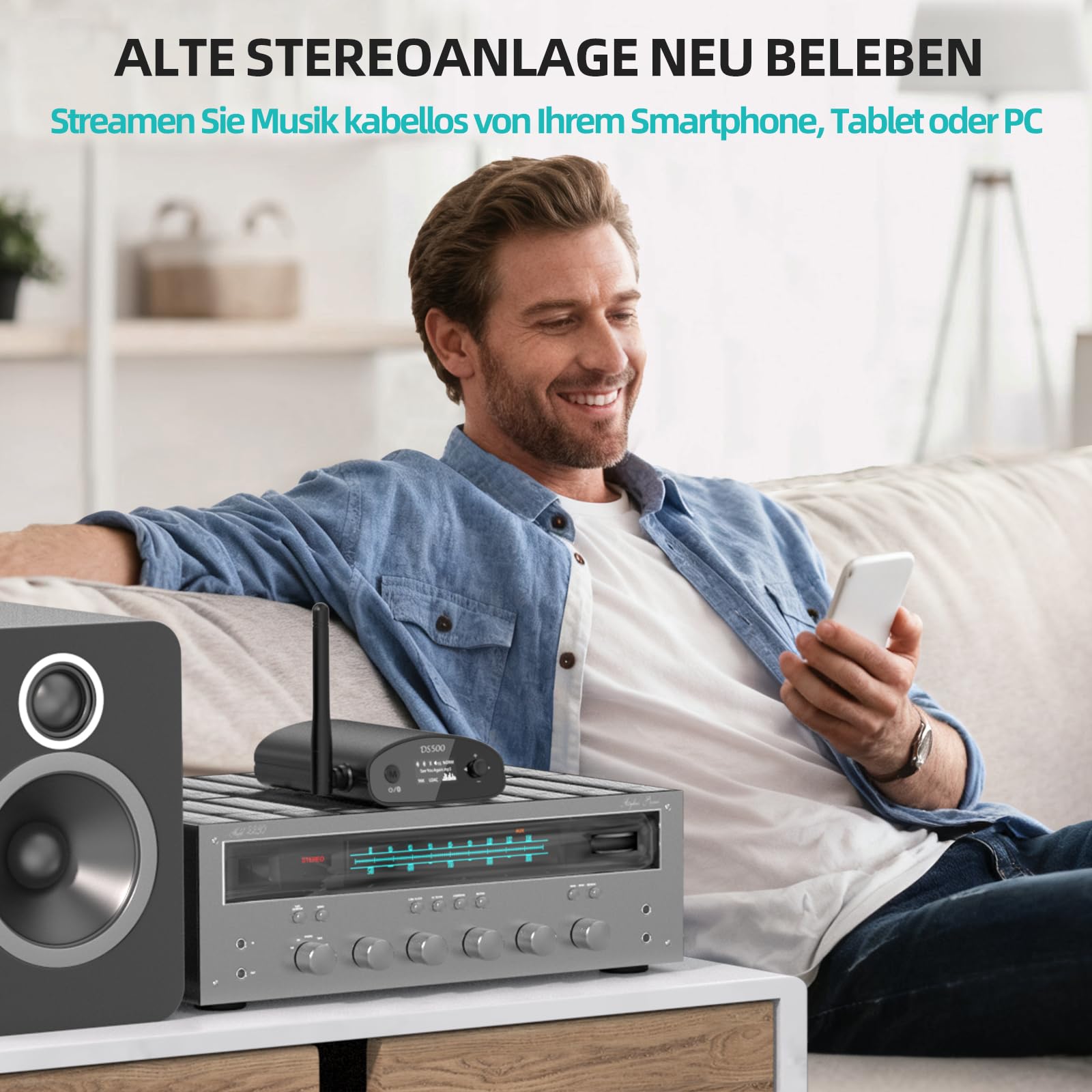 1Mii HiFi Bluetooth 5.3 Empfänger mit OLED Display, LDAC & aptX HD, Audio Adapter mit DAC & EQ-Modus, Großer Reichweite, Optischem, Koaxial & RCA Ausgang für Stereoanlage & Verstärker – DS500
