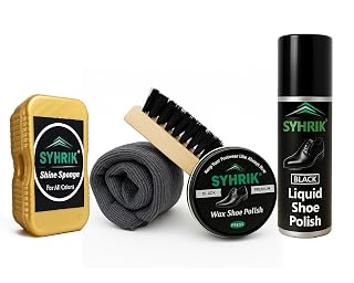 SYHRIK Black Liquid shoe polish & Paste polish, Shoe Brush, Shoe Shiner & Shoe Cloth.