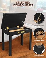 Vista 5 de STRICH Banco de piano con almacenamiento, banco de teclado de madera maciza, taburete con cojín acolchado, color negro