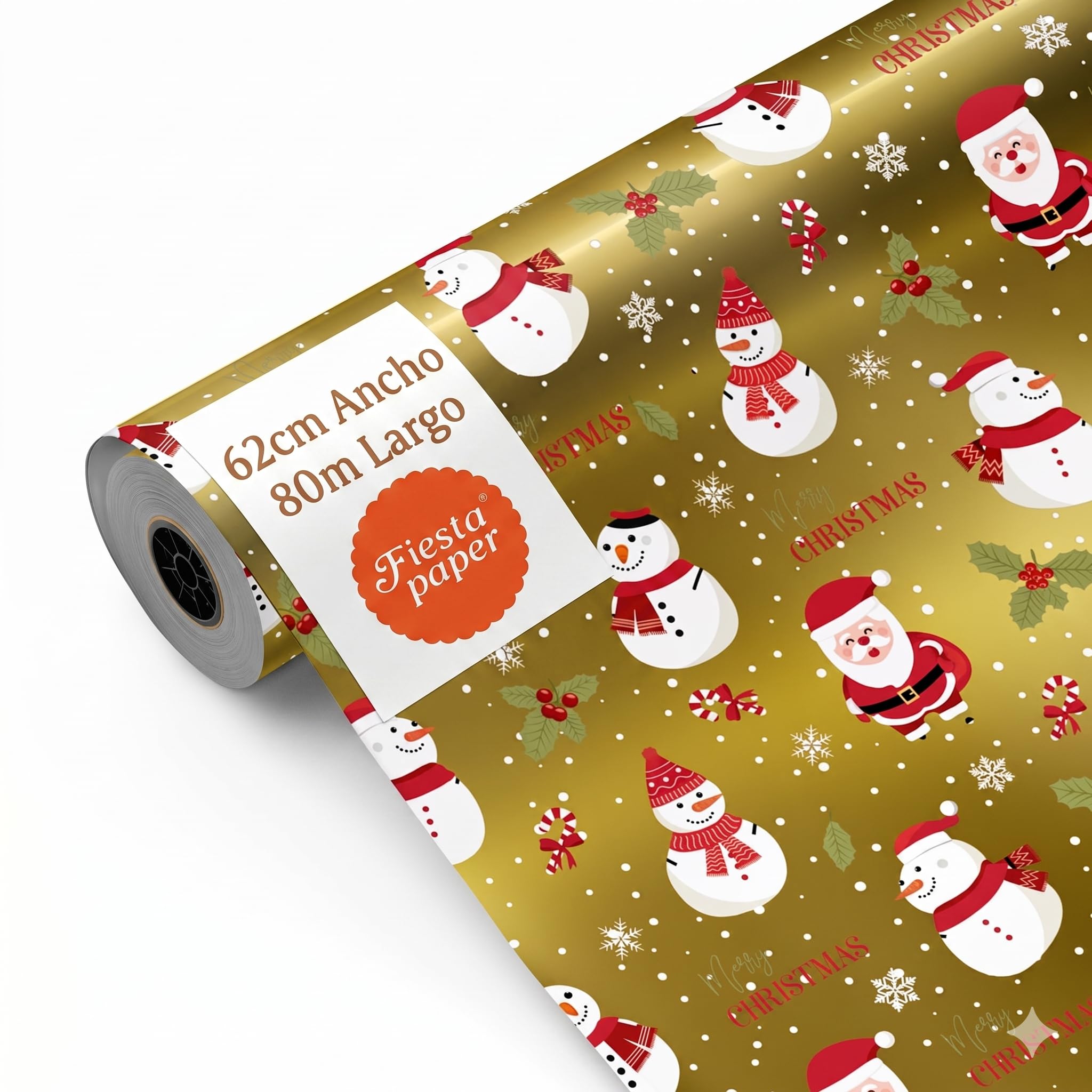 Rouleau de papier cadeau Bonhomme de neige 62 cm x 80 m Grande bobine résistante - Cadeaux festifs boutiques Commerces - FP Fiesta Paper