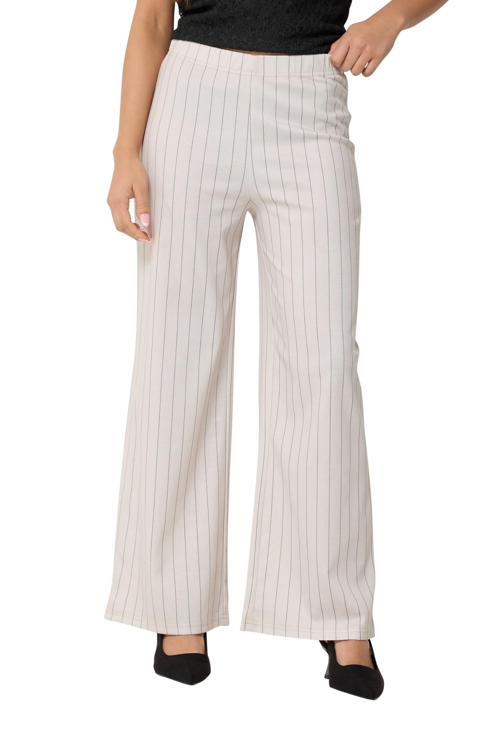 M&Co Petite White Stripe Wide Leg Trousers - Women's