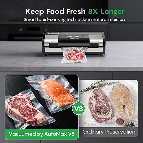 Miniatura 6 de Sellador al vacío totalmente automático, potente máquina selladora al vacío de alimentos de 95 Kpa, detección automática en seco y húmedo  Cortador