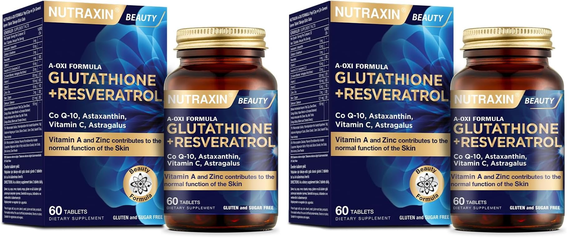 Nutraxin Plus A-Oxi Formula Glutathione + Astaxanthin 60 Tablet Takviye Edici Gıda (2 paketi)