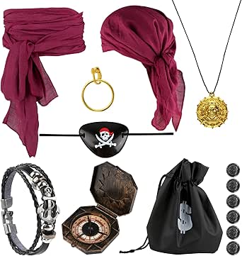 Pirate Kopftuch + Piraten Gürtel Schärpe, Pirate-Bandana Herren Damen, Piraten Stirnband