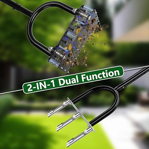 Miniatura 6 de Aireador de césped 2 en 1 con puntas intercambiables y cabezales de núcleo de enchufe, aireador manual de césped con mango ajustable, aireador