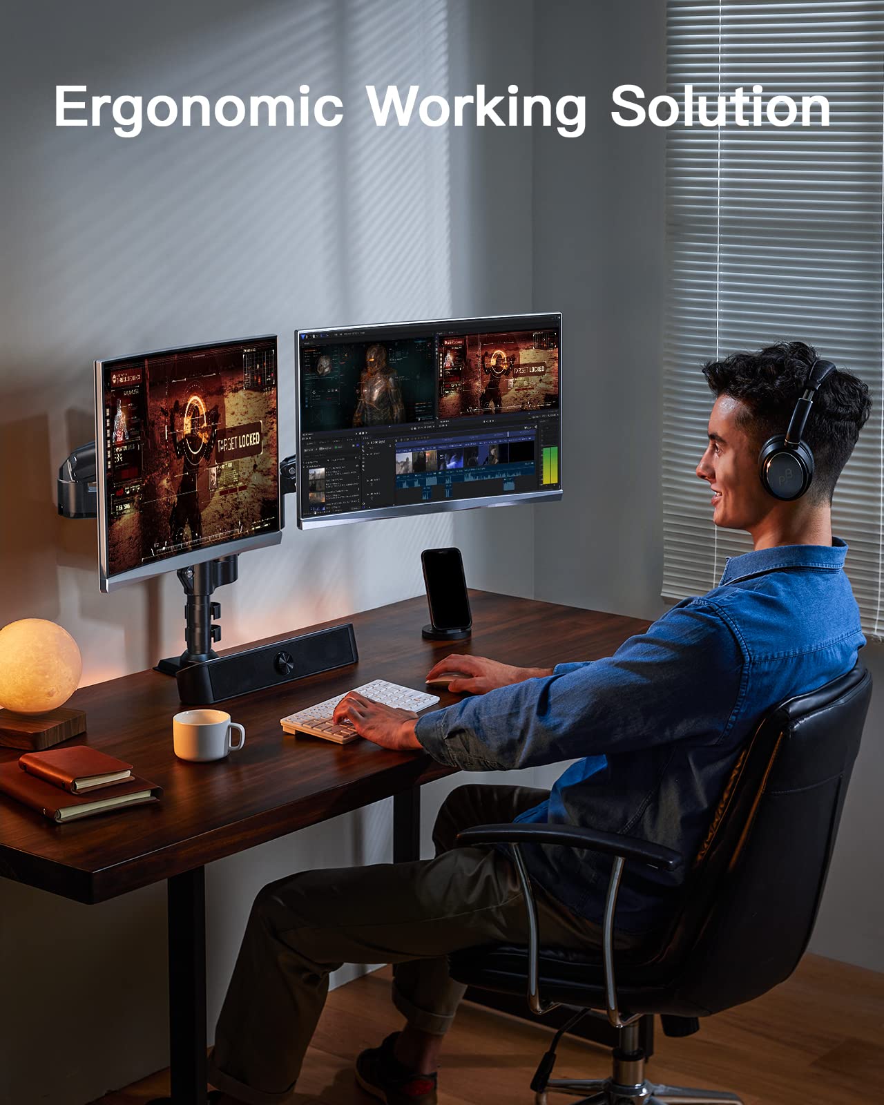 Buy HUANUO Dual Monitor Stand for 1732 inch Screens, Height Adjustable