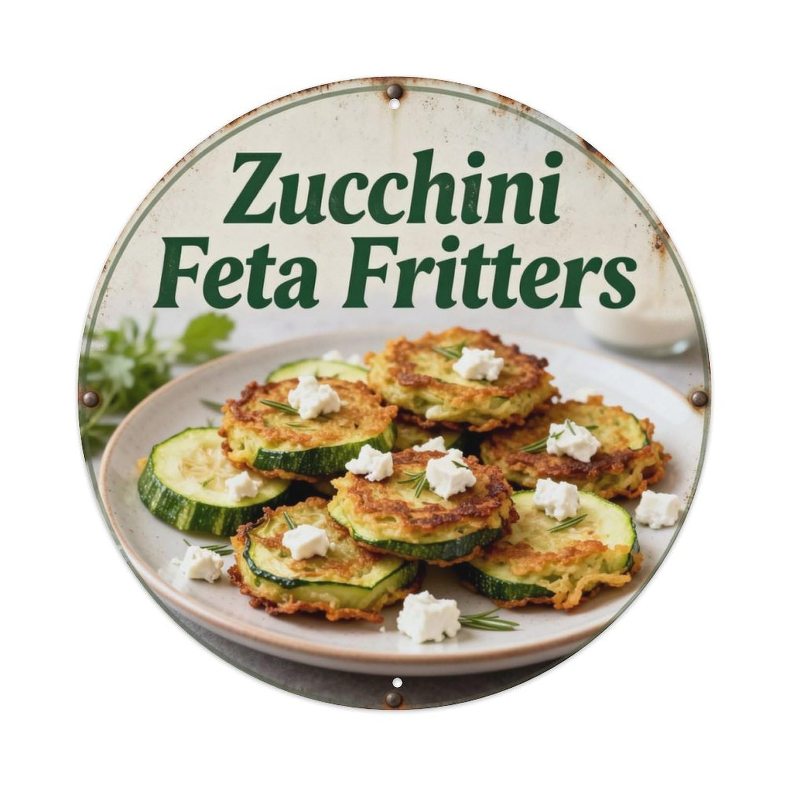 Zucchini Feta Fritters Metal Tin Sign Plaque