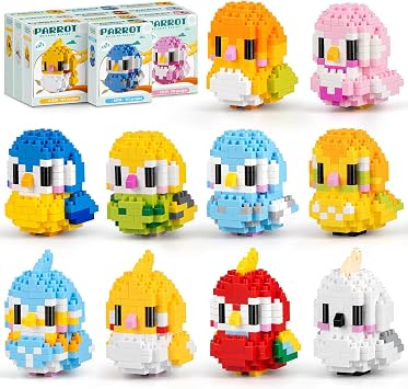 Micro Parrot Building Sets Easter 10 Pack Mini Bird Animal Brick Kits Creative Micro Bricks Display Gift Christmas Birthday Ages 14+