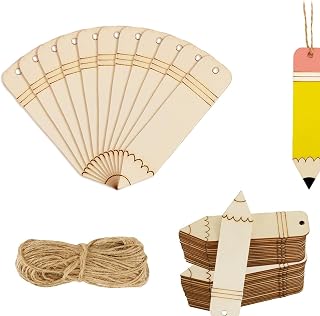 Wooden Blank Pencil-Shaped Bookmark, DIY Craft Cutout Wooden Pencil Shaped Hanging Ornaments, Wooden Tag Hangtag for Wedding Birthday Christmas Party Decorations (10 PCS)