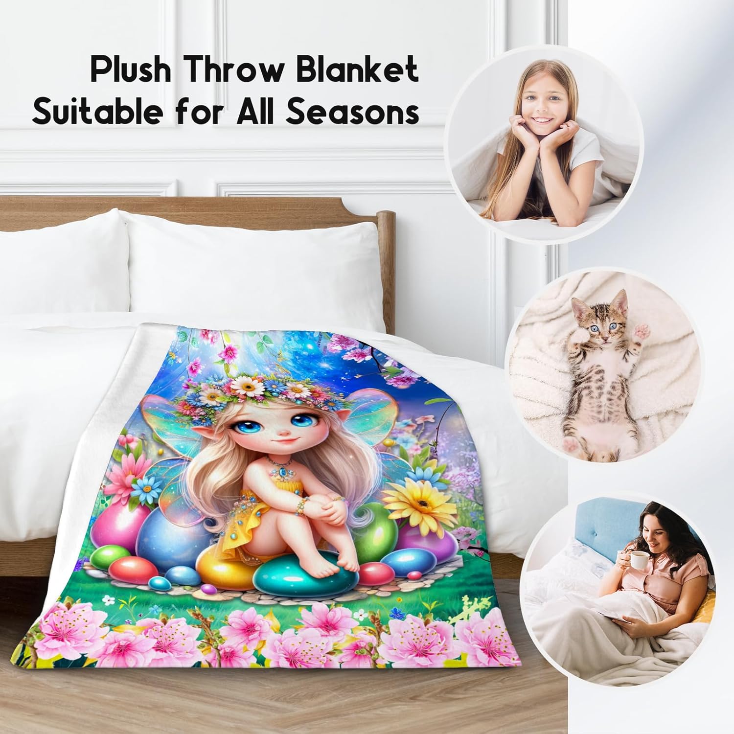 Toddler Blanket, Girls Blanket with Fairy Print, Kids Throw Gifts, Soft Fleece Throw for Decoration, 60"x80"