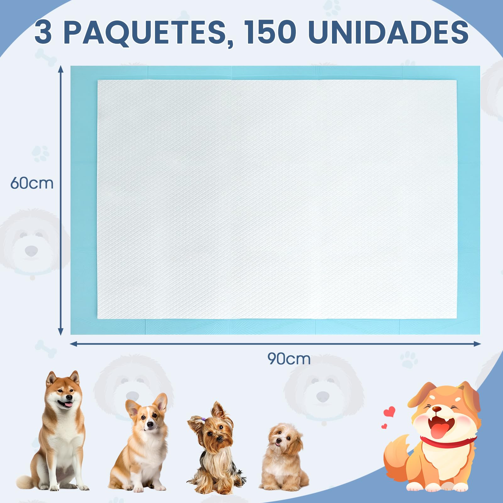 GYMAX Empapadores Perros, Alfombrillas de Entrenamiento Desechables, Ultra Absorbentes, Multicapa, Sin Fugas, Ideal para Uso Interior y Exterior, Adecuadas para Gatos, Cachorros (90 x 60 cm)