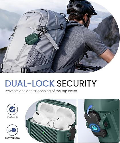 Miniatura 5 de MOBOSI Funda para Airpods Pro 2, compatible con AirPods Pro de 21 generación con bloqueo, llavero y kit de limpieza, carcasa rígida protectora a