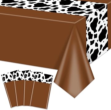 4 Pack Brown Cow Print Tablecloths, 86.6 x 51.4 Inch Cow Tablecloth Rectangular Cow Table Cover Baby Shower Disco Cowgirl Birthday Party Decorations Supplies