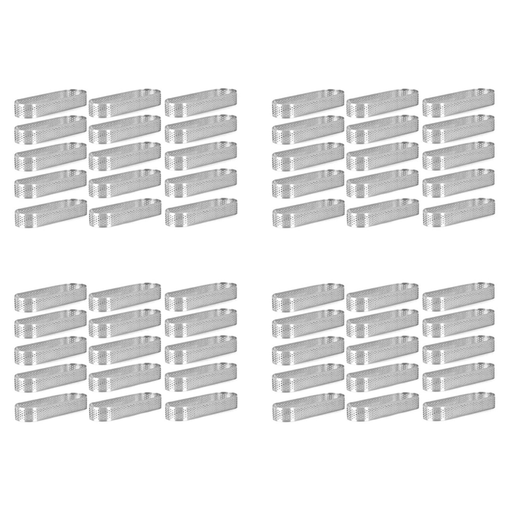 60 moldes ovalados para tartas, moldes perforados para tartas, acero inoxidable, anillo redondo para tartas, mousse, quiche