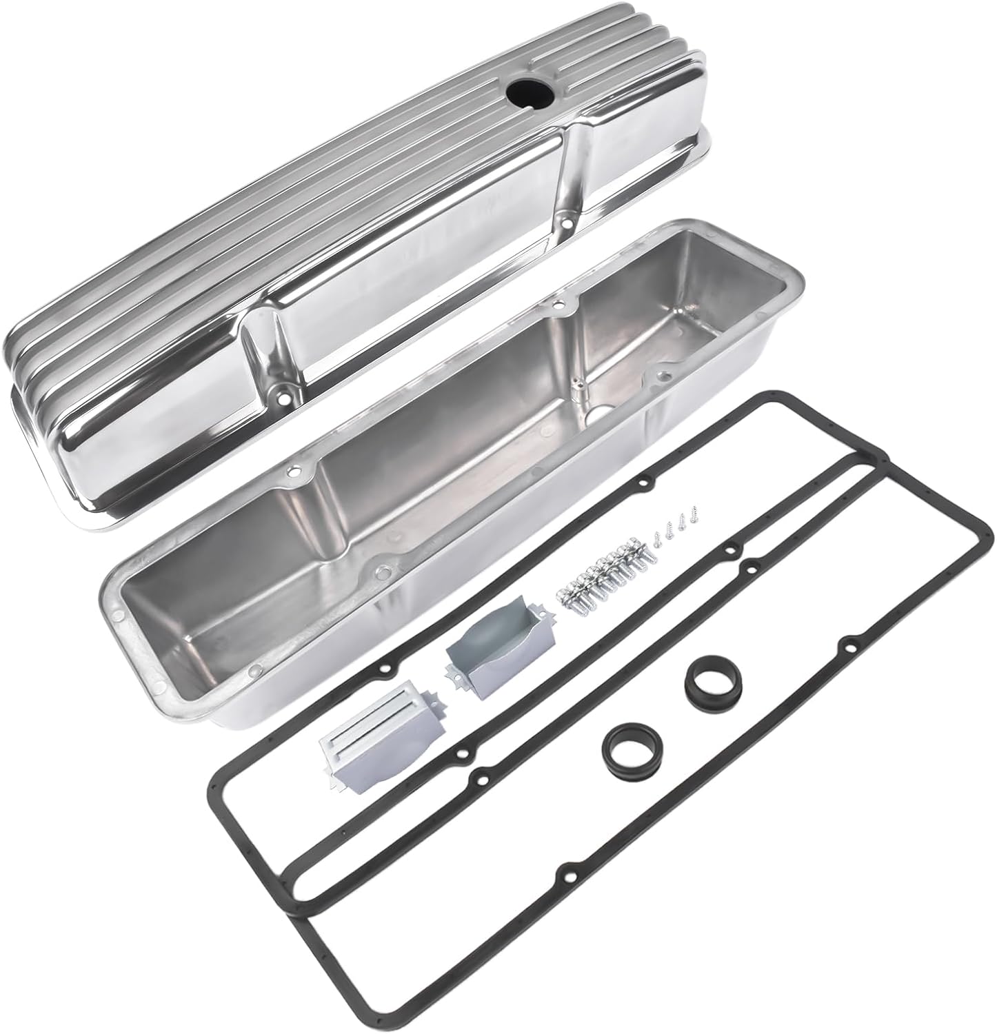 GELUOXI Valve Covers Replacement for Chevy SBC Small Block 283 302 305 327 350 1958-1986 (A-Silver)