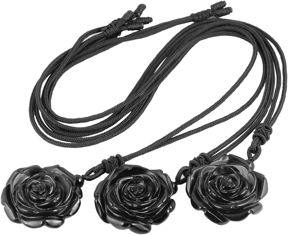 Rockcloud Hand Carved Flower Natural Crystal Stone Pendant Necklace for Women - Image 4