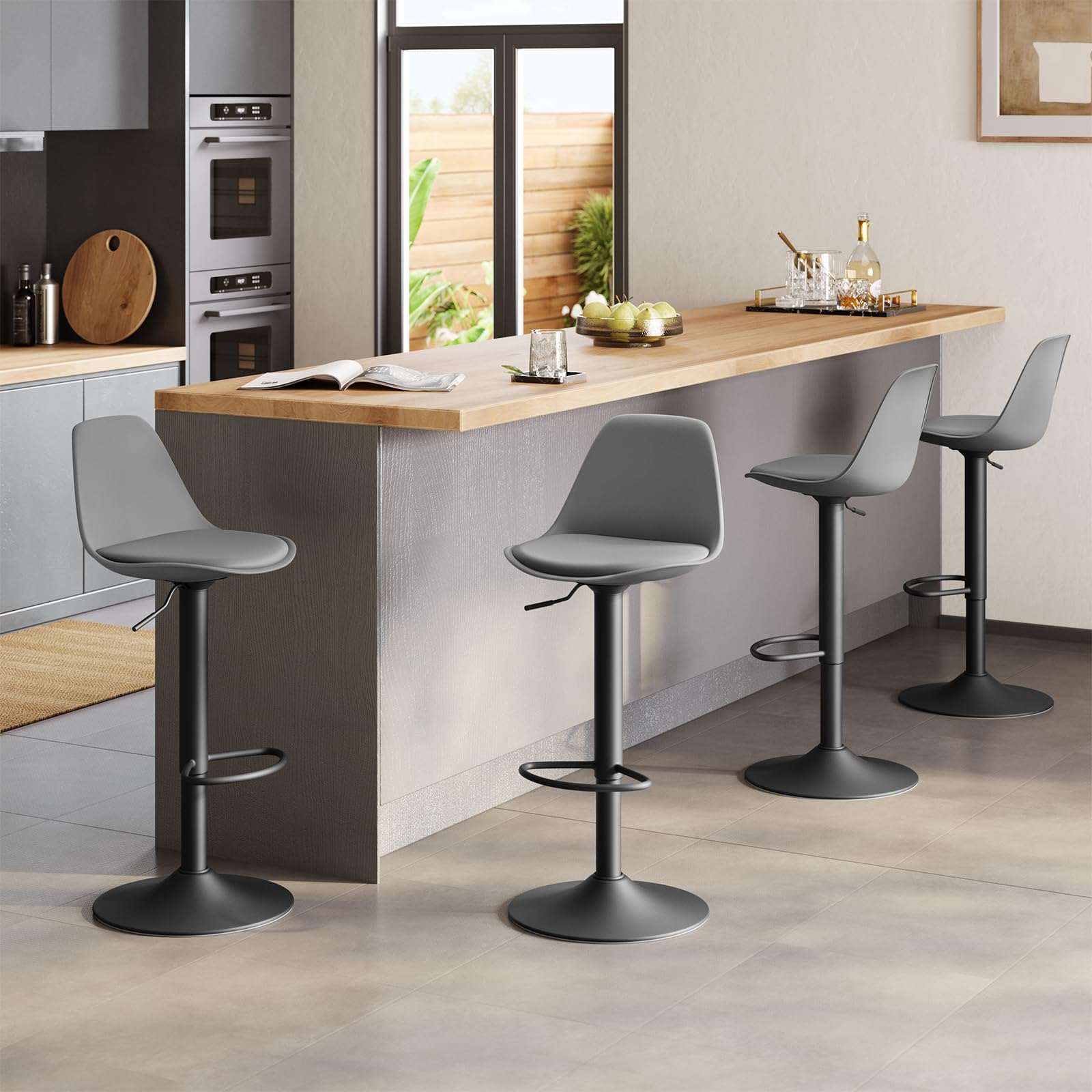 EUGAD Coppia Sgabello da Bar Moderno Sgabello Alto con schienale in Simipelle Sedia Alta da Cucina Regolabile Girevole Grigio