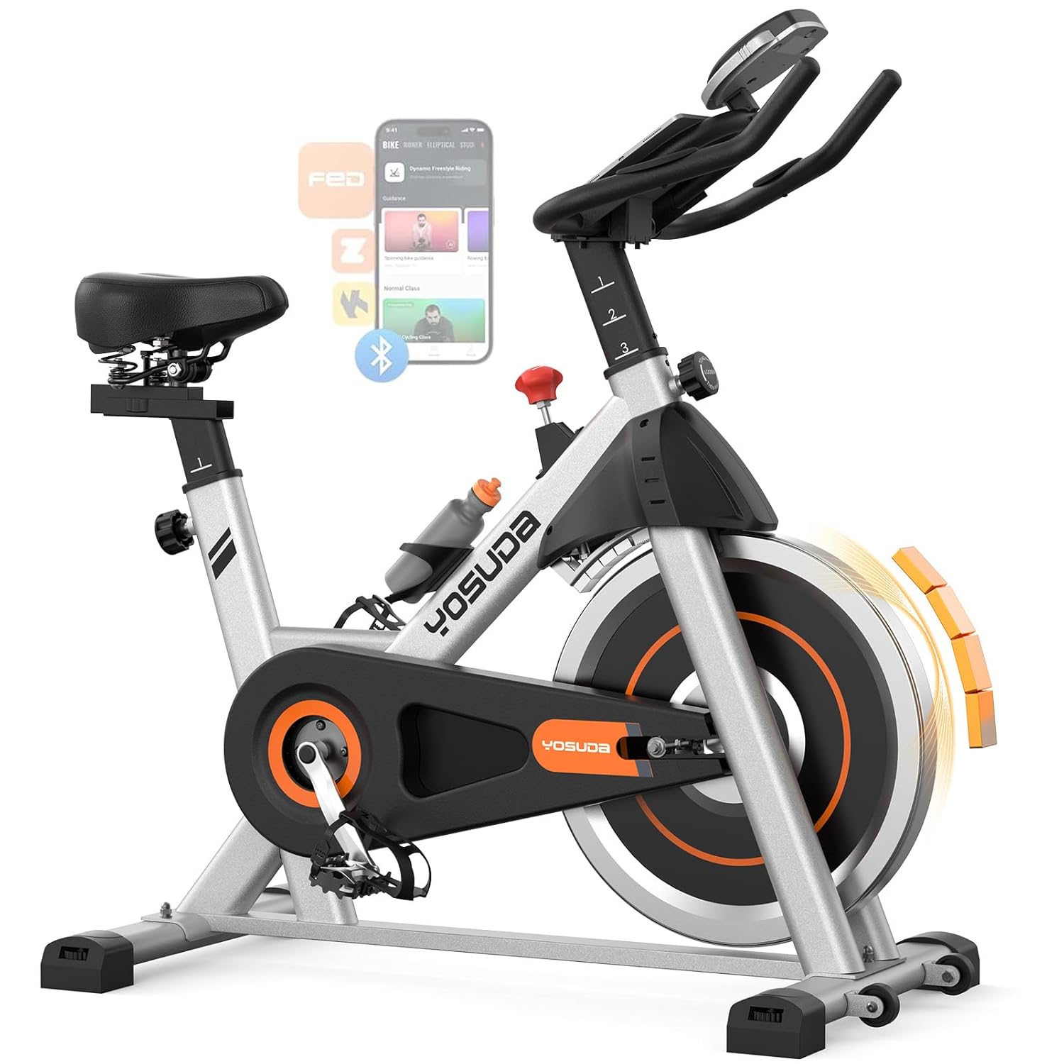 YOSUDA Exercise Bike, Brake Pad Stationary Bike for Home with Exclusive App, Magnetic Indoor Cycling Bike with 300 lb Weight Capacity, Low Noise,...
