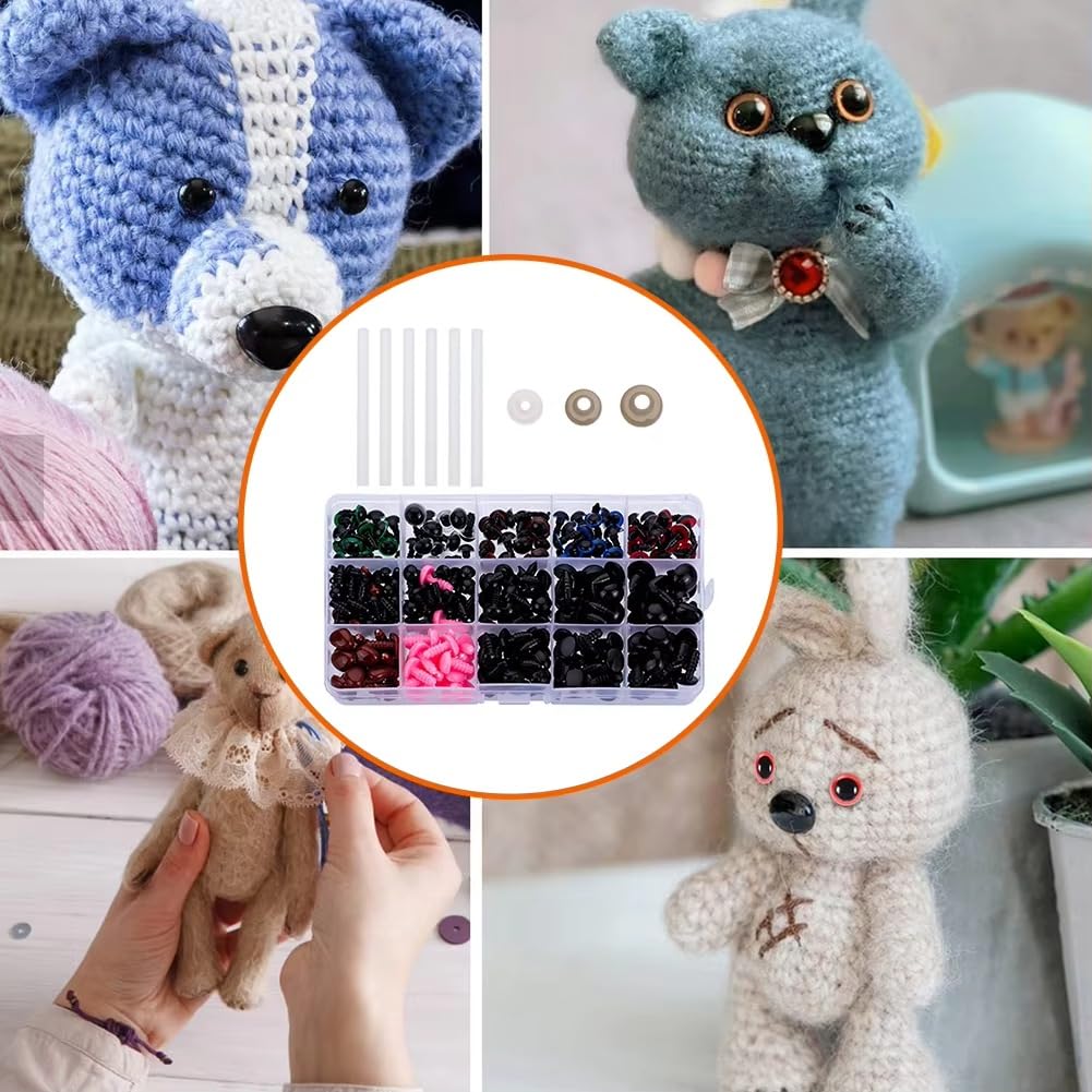 Kit Occhi Di Sicurezza Per Amigurumi E Uncinetto, 566 Pezzi Con Nasini E Strumento Di Montaggio, Occhi In Plastica Da 5 A 14 Mm, Accessori Per Pupazzi E Bambole Fai Da Te (Rosa)