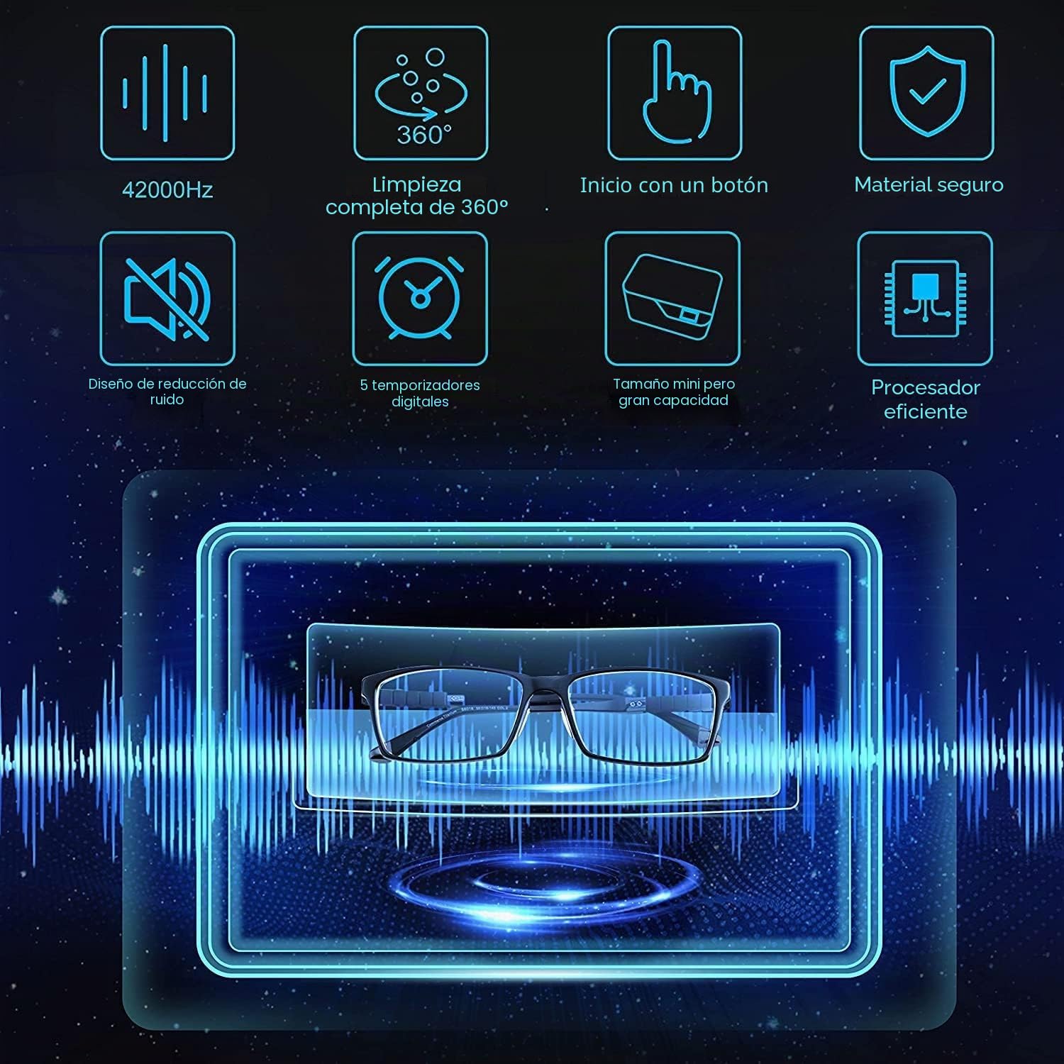 LifeBasis Limpiador ultrasónico – Dispositivo de limpieza por ultrasonidos 600 ml dispositivo digital de limpieza de gafas dispositivo ultrasónico 42 KHz dispositivo ultrasónico para limpieza de