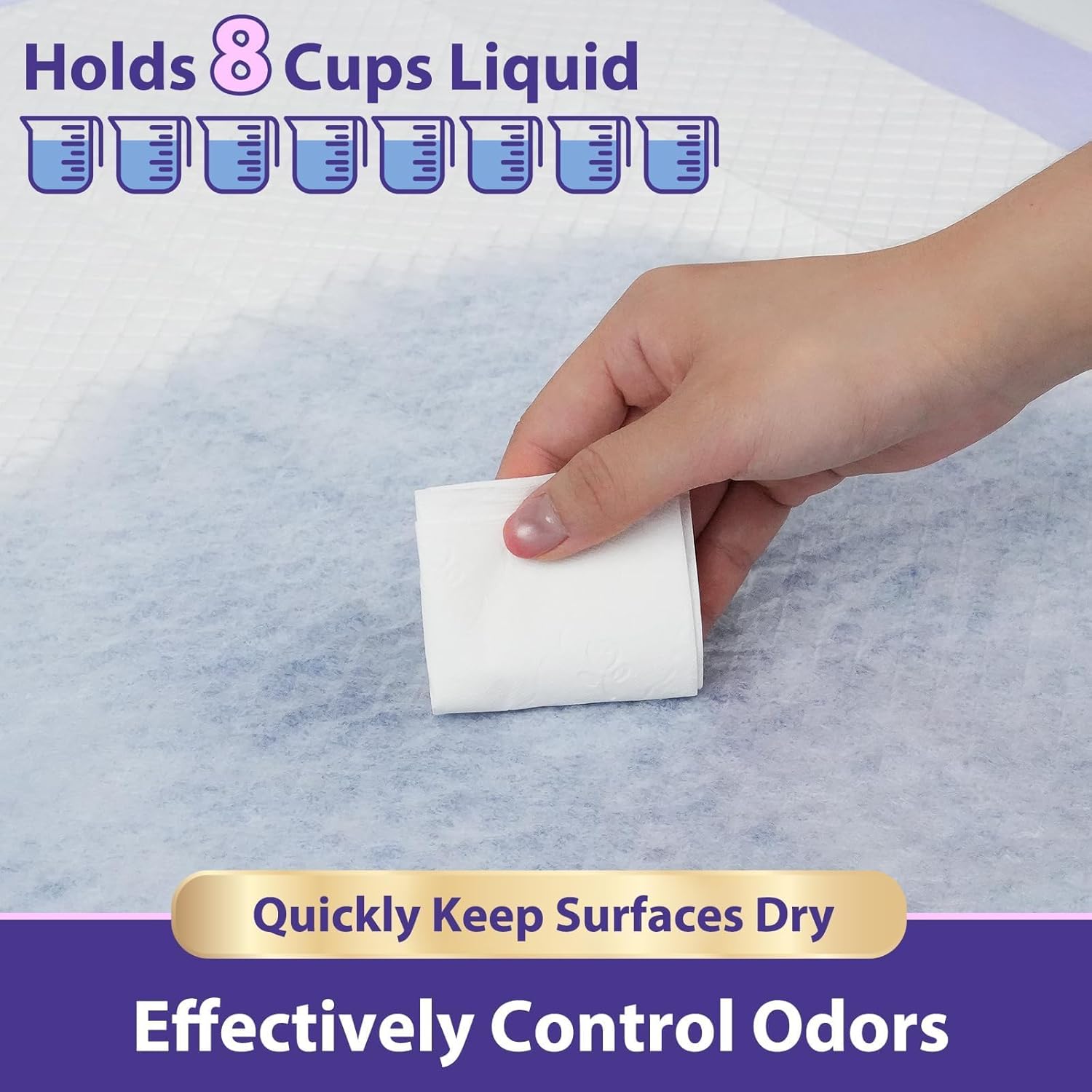 130 Grams Heavy Duty Bed Pads 36''X36'', 50 Count Purple Disposable Underpads with Anti-Slip Film, Extra Large Chucks Pads, 3XL Thicker Incontinence Pads for Adults, Kids or Pet - Image 5