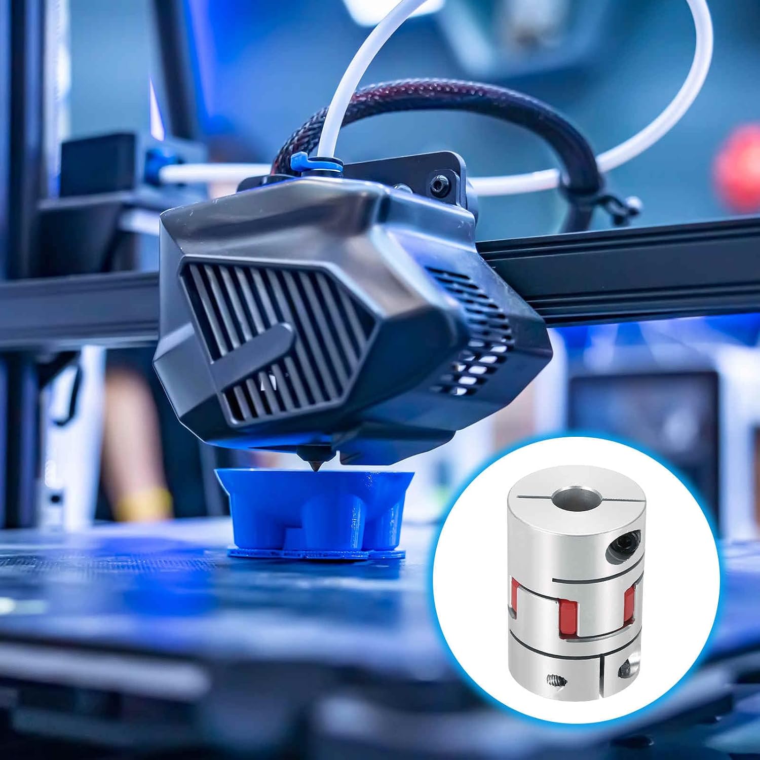MECCANIXITY Aluminum Shaft Coupling 7mm to 12mm Flexible Spider Coupling L50mm x D35mm Coupler Jaw Spider Shaft Joint Connector for 3D Printers DIY Encoder CNC Router Milling Machine