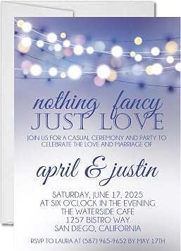 Bistro Lights Wedding Invitations, Blue Ombre, Personalized, Set of 12 Invitations with Envelopes