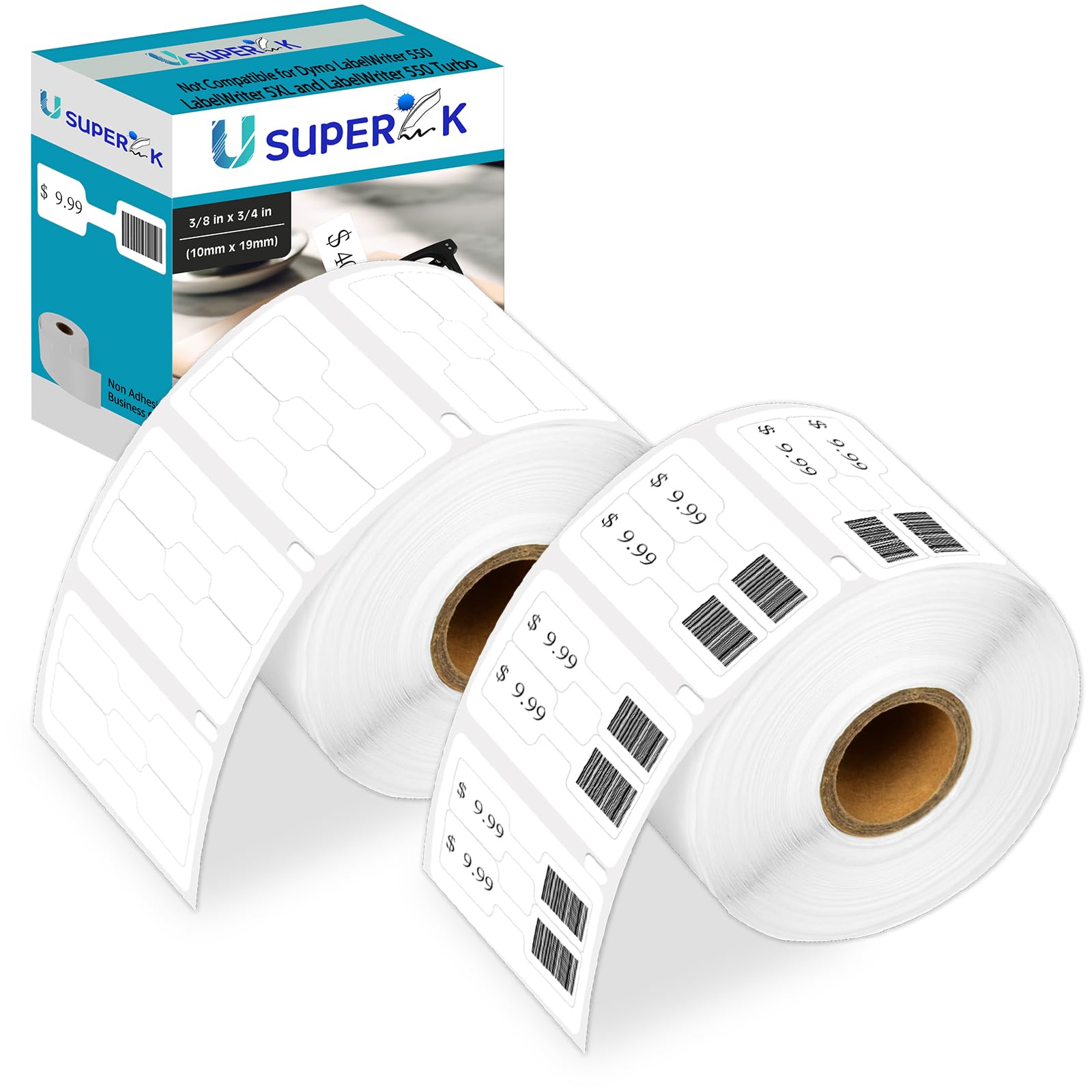 USUPERINK [2 Roll, 1500 Labels/Roll] Compatible for Dymo 30299 3/8" x 3/4" White Self-Adhesive Barbell Style Jewelry/Price Tag Labels for LabelWriter