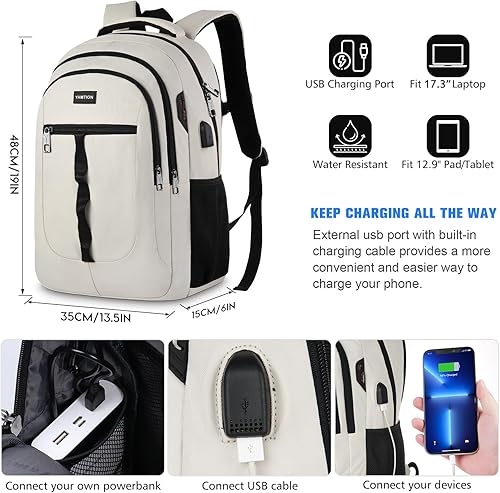 Miniatura 6 de YAMTION Mochila de 17 pulgadas para hombres y mujeres, mochila para laptop con USB para estudiantes universitarios, trabajo y negocios