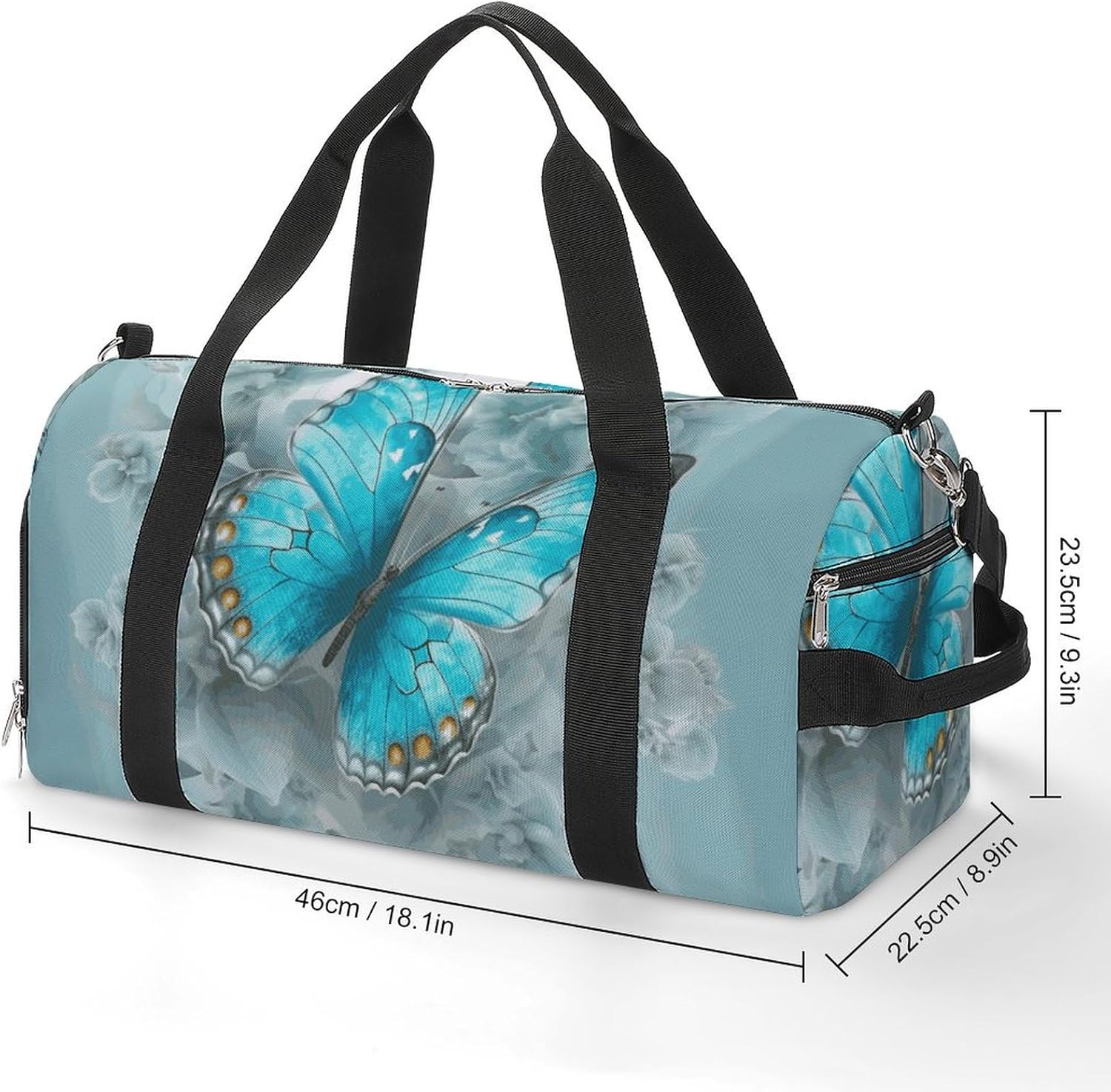 Gym Bag for Men Travel Duffle Bag Light Blue Butterfly Tote Bag Weekender Duffel Bag Weekender Bag for Sports