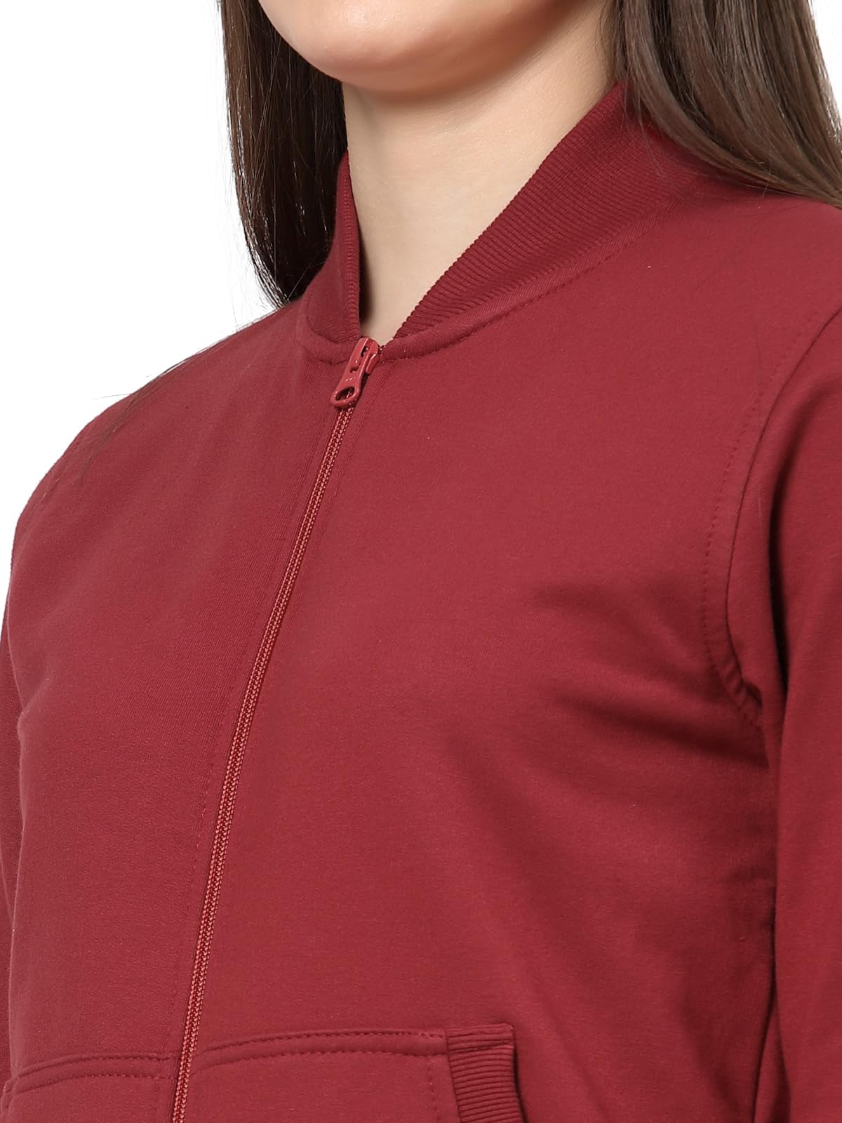 Kalt Women Full Sleeves Zipper Fleece Jacket(Wine;Large) 3