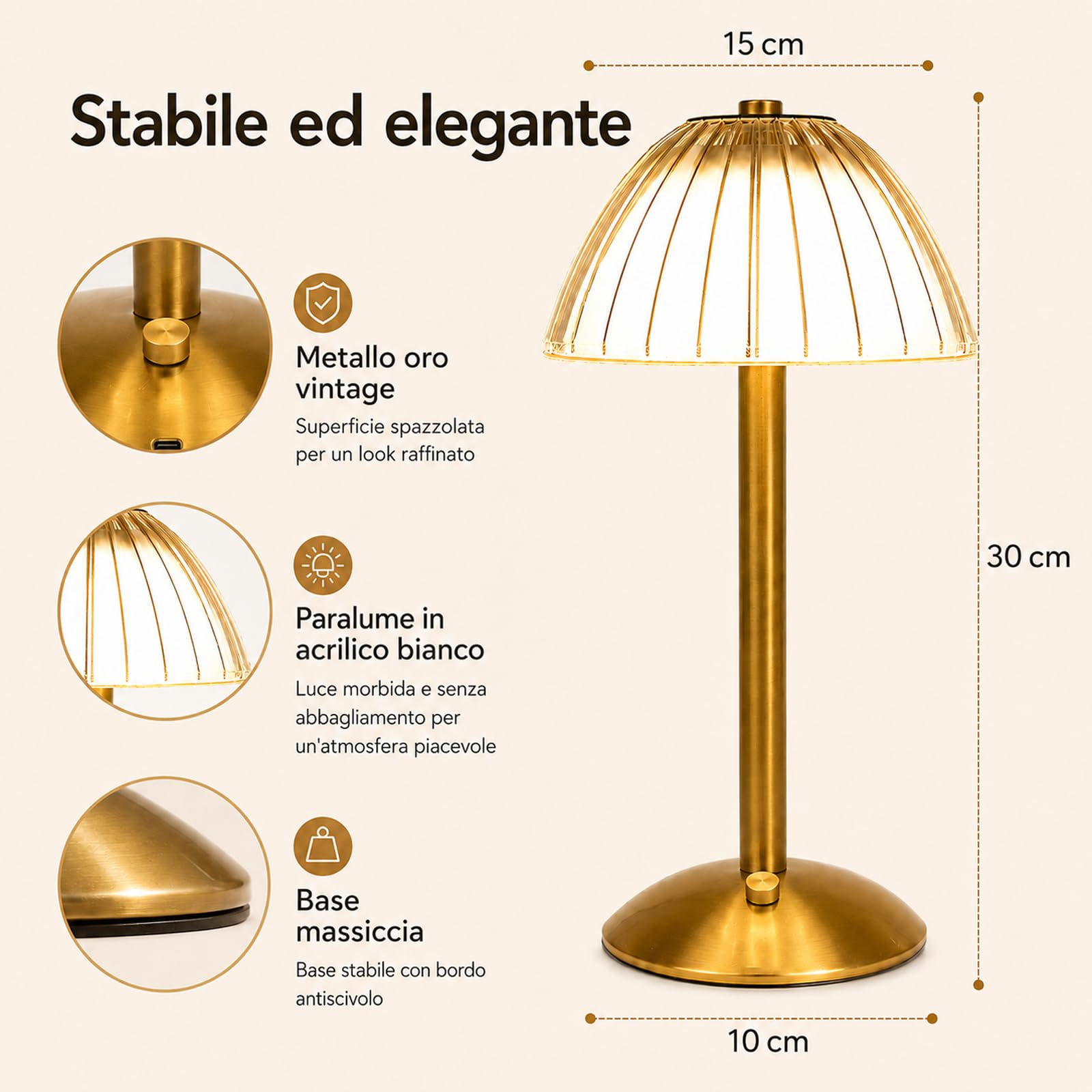 LANMOU Lampada Senza Fili da Tavolo, Dimmerabile, 14 Ore, Oro