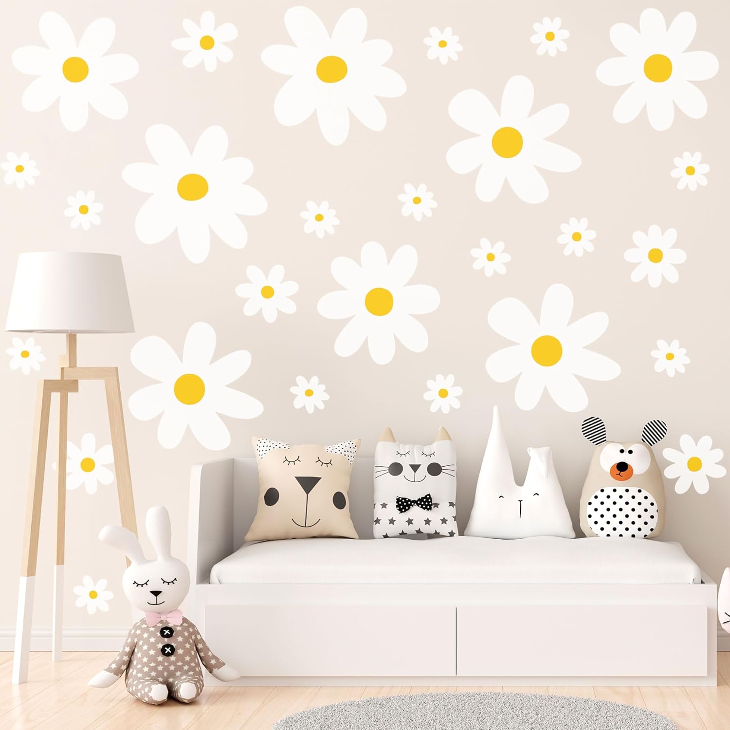 AOWDIAO Large Daisy Wall Decals - 42 Pcs Peel and Stick Flower Wall Decor - Nursery & Bedroom