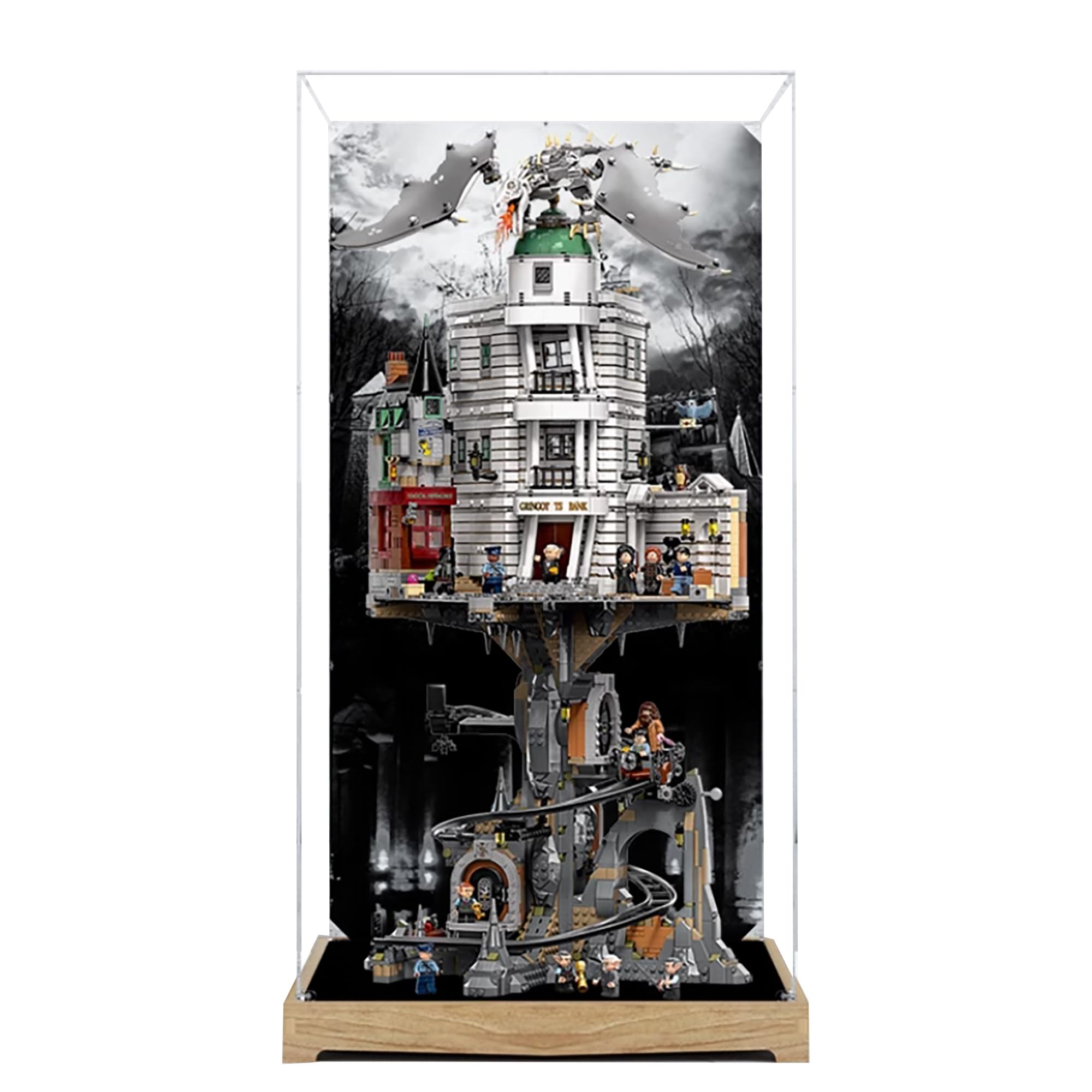 Acrylic Display Case for Lego 76417 Gringotts Wizarding Bank Model, 3mm Dustproof Display Box, Display Case Compatible with Lego 76417 (Model Not Included) (Background Build 3MM A)